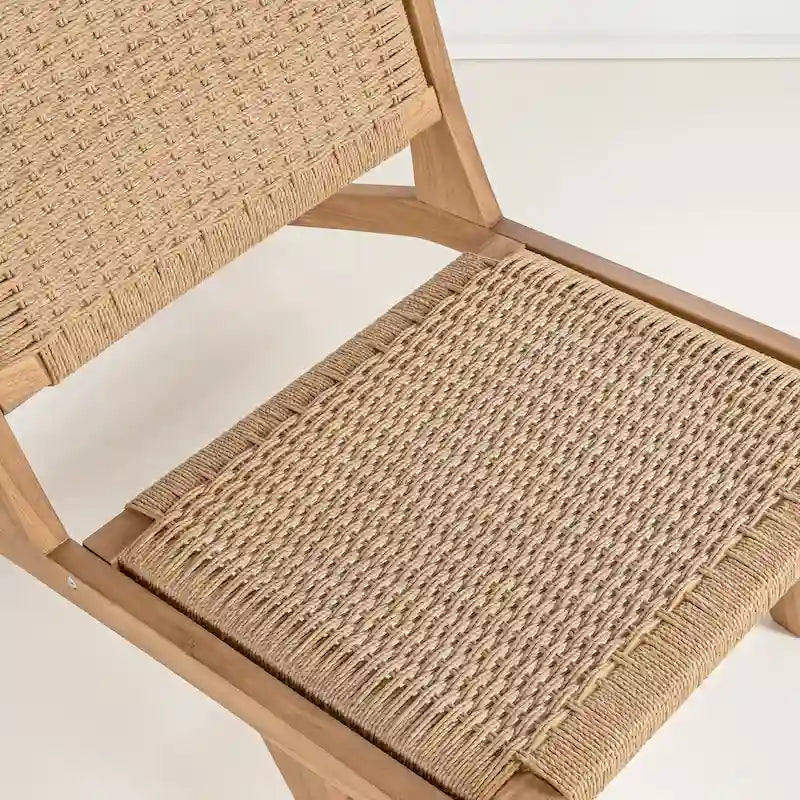 Poltrona lounge senza braccioli in giunco marino intrecciato stile Mid-Century Modern, struttura in legno massello, stile naturale