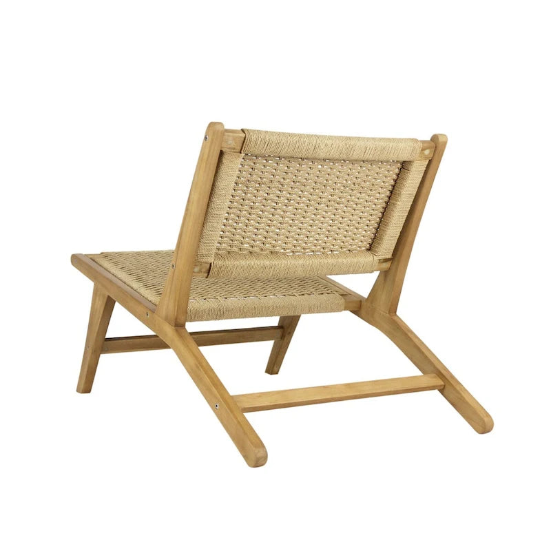 Poltrona lounge senza braccioli in giunco marino intrecciato stile Mid-Century Modern, struttura in legno massello, stile naturale
