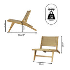 Poltrona lounge senza braccioli in giunco marino intrecciato stile Mid-Century Modern, struttura in legno massello, stile naturale