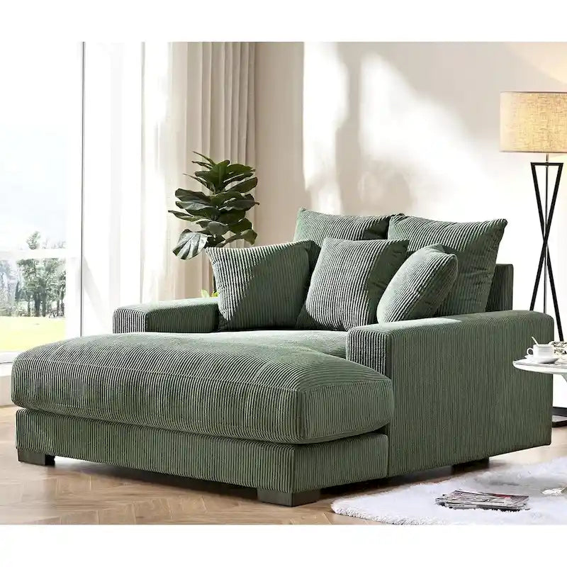 Divano Chaiselongue in Morbido Velluto a Coste Oversize, Lounge di Lusso con Seduta Profonda