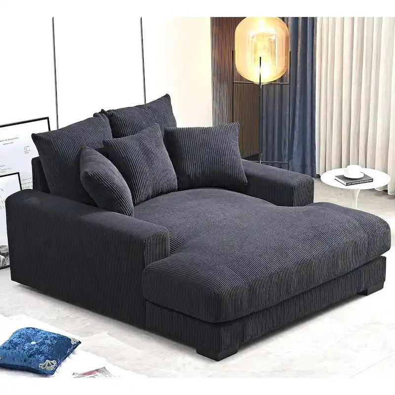 Divano Chaiselongue in Morbido Velluto a Coste Oversize, Lounge di Lusso con Seduta Profonda