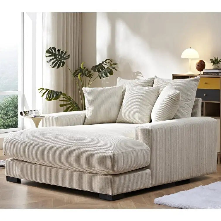 Divano Chaiselongue in Morbido Velluto a Coste Oversize, Lounge di Lusso con Seduta Profonda