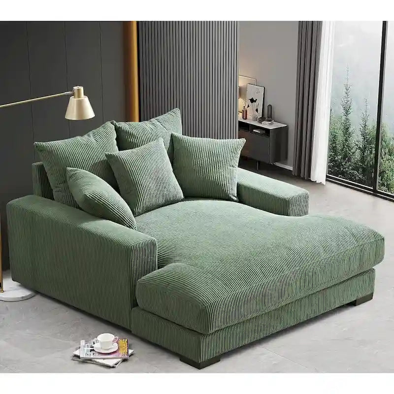 Divano Chaiselongue in Morbido Velluto a Coste Oversize, Lounge di Lusso con Seduta Profonda