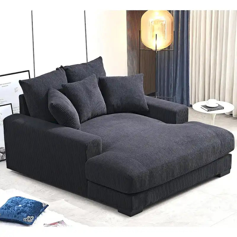 Divano Chaiselongue in Morbido Velluto a Coste Oversize, Lounge di Lusso con Seduta Profonda