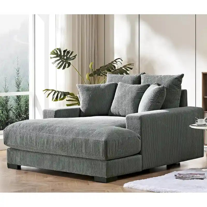 Divano Chaiselongue in Morbido Velluto a Coste Oversize, Lounge di Lusso con Seduta Profonda