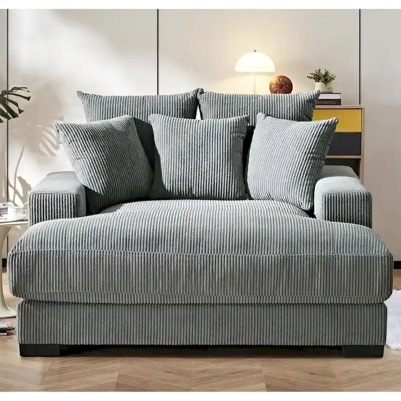 Divano Chaiselongue in Morbido Velluto a Coste Oversize, Lounge di Lusso con Seduta Profonda