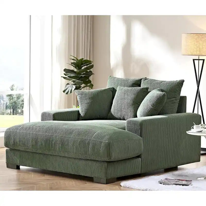 Divano Chaiselongue in Morbido Velluto a Coste Oversize, Lounge di Lusso con Seduta Profonda