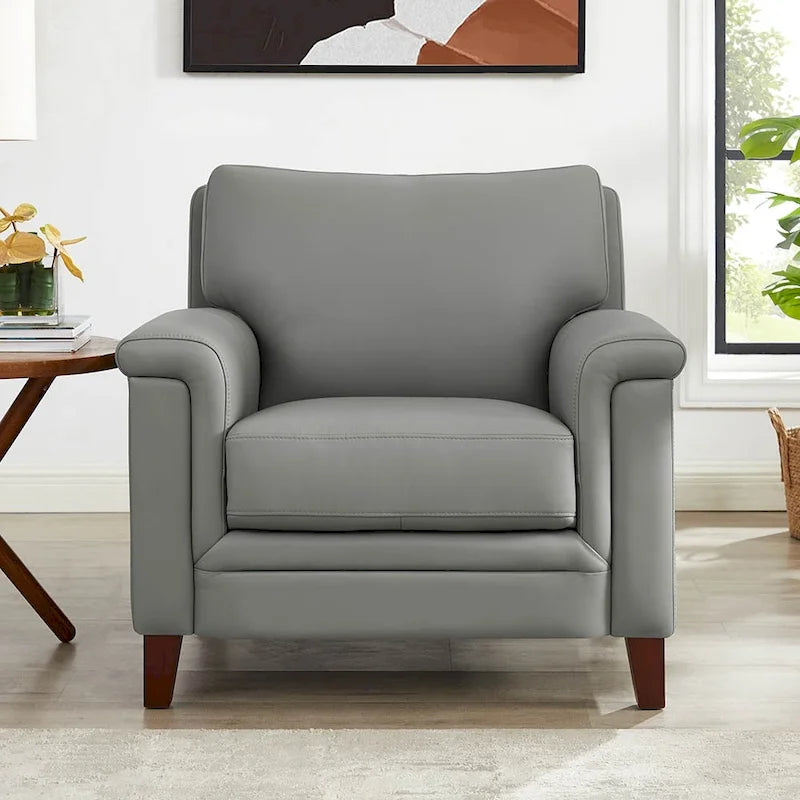 Poltrona d'accento in pelle pieno fiore con memory foam e seduta a molle, poltrona da soggiorno