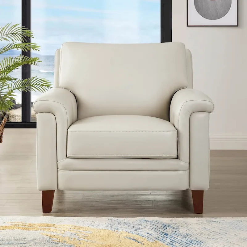 Poltrona d'accento in pelle pieno fiore con memory foam e seduta a molle, poltrona da soggiorno