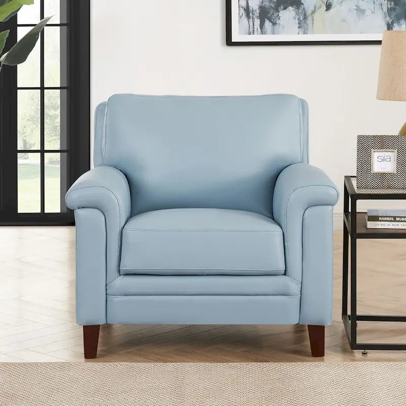Poltrona d'accento in pelle pieno fiore con memory foam e seduta a molle, poltrona da soggiorno