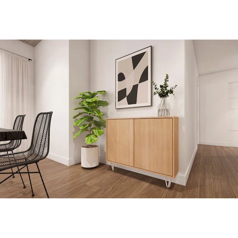 Mobiletto sottile a 2 ante, finitura moderna in legno, design salvaspazio