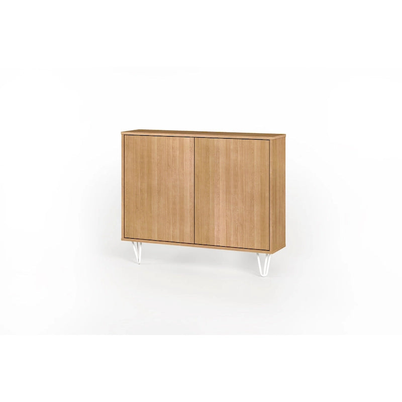 Mobiletto sottile a 2 ante, finitura moderna in legno, design salvaspazio