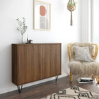 Mobiletto sottile a 2 ante, finitura moderna in legno, design salvaspazio