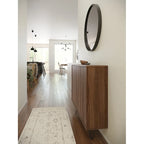 Mobiletto sottile a 2 ante, finitura moderna in legno, design salvaspazio