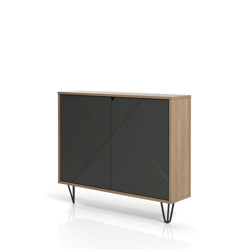 Mobiletto sottile a 2 ante, finitura moderna in legno, design salvaspazio