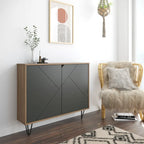 Mobiletto sottile a 2 ante, finitura moderna in legno, design salvaspazio