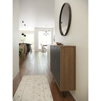 Mobiletto sottile a 2 ante, finitura moderna in legno, design salvaspazio