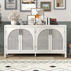 Madia in Stile Modern Farmhouse con Quattro Ante Decorate in Rattan Sintetico