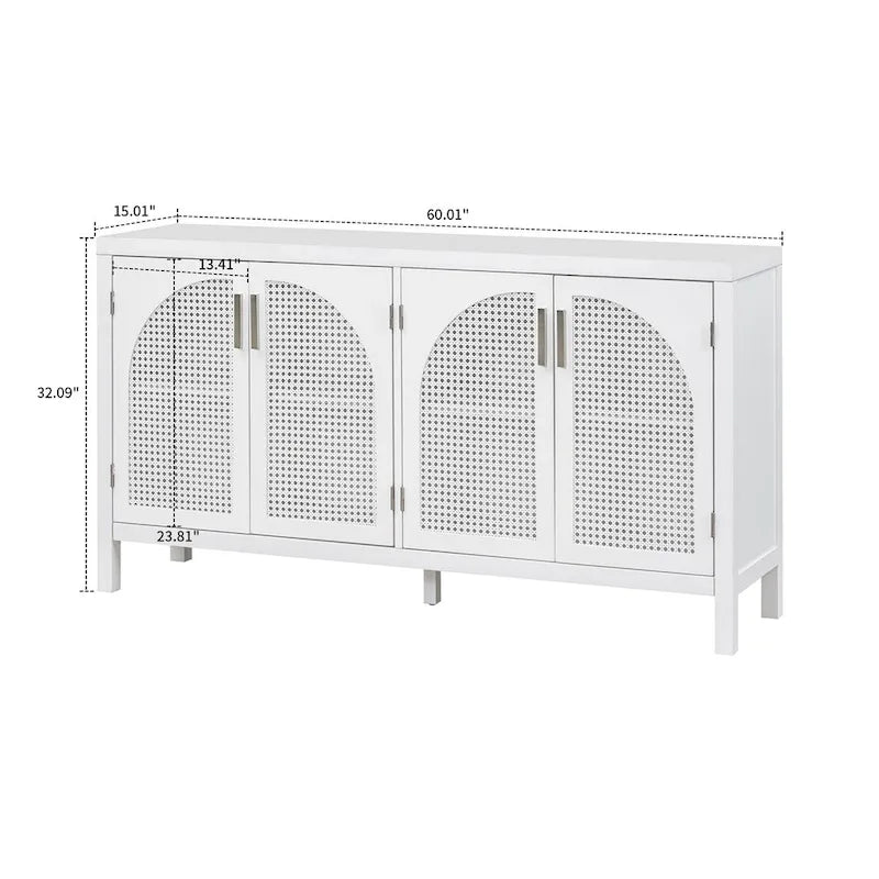 Madia in Stile Modern Farmhouse con Quattro Ante Decorate in Rattan Sintetico