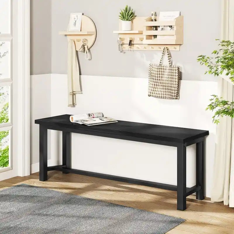 Panchina da pranzo stile industriale set da 2, legno massello e struttura in metallo per ingresso