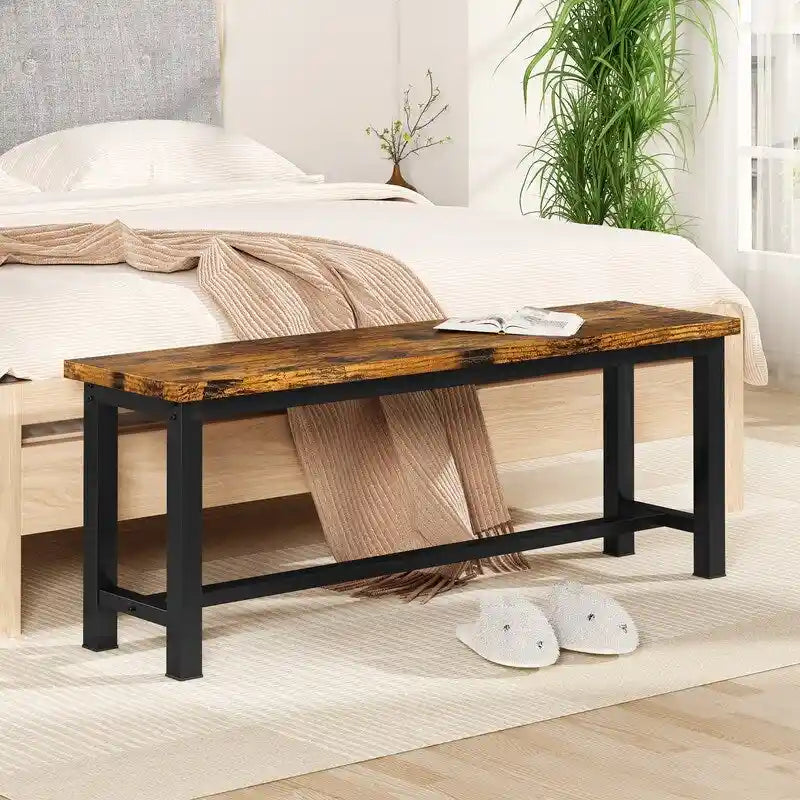 Panchina da pranzo stile industriale set da 2, legno massello e struttura in metallo per ingresso