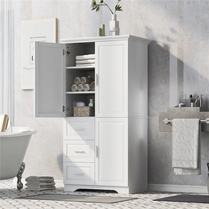 Mobile Alto e Largo con Ante per Bagno, Tre Cassetti