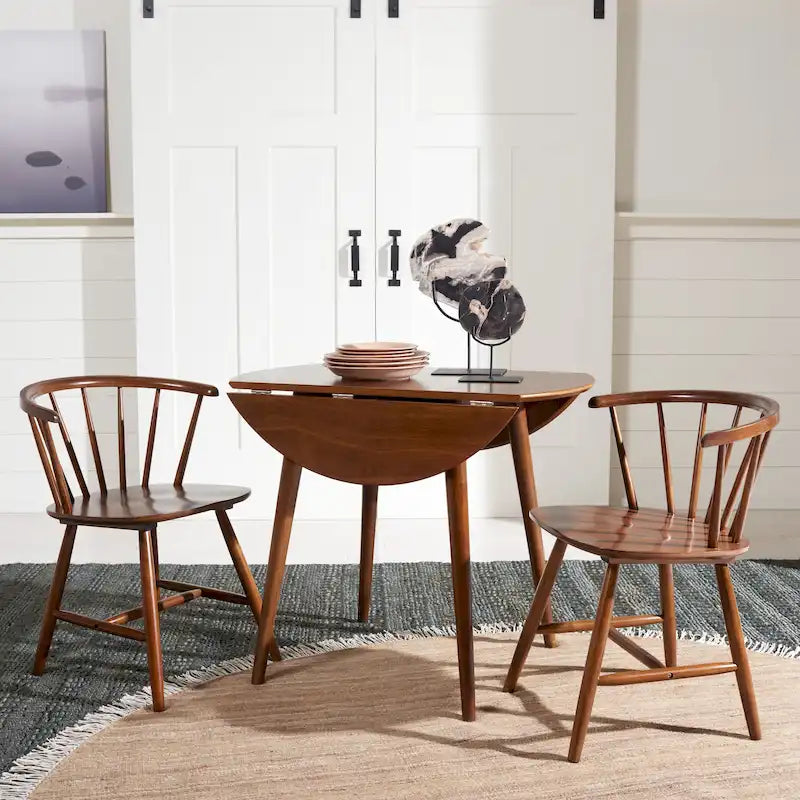 Tavolo rotondo pieghevole da pranzo, design salvaspazio, finitura in legno