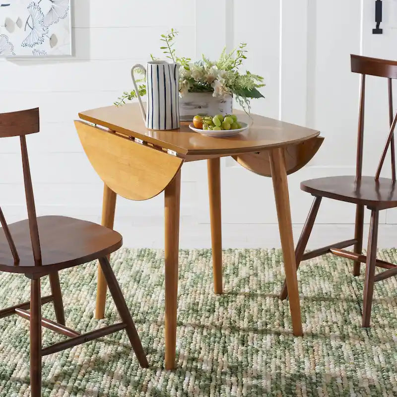 Tavolo rotondo pieghevole da pranzo, design salvaspazio, finitura in legno